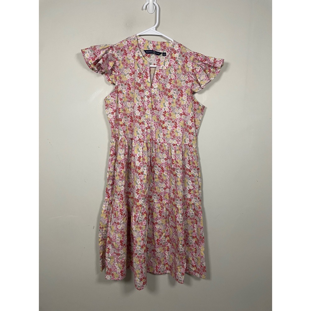 Duffield Lane Floral Tiered Flutter Sleeve Mini Dress Size Small Feminine Preppy